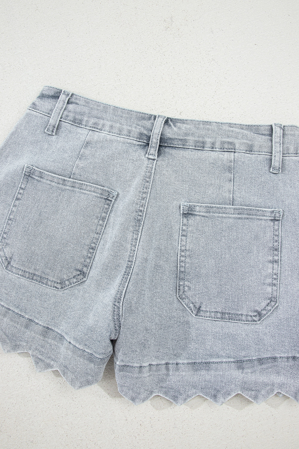 Scalloped Acid Wash High Waist Denim Shorts
