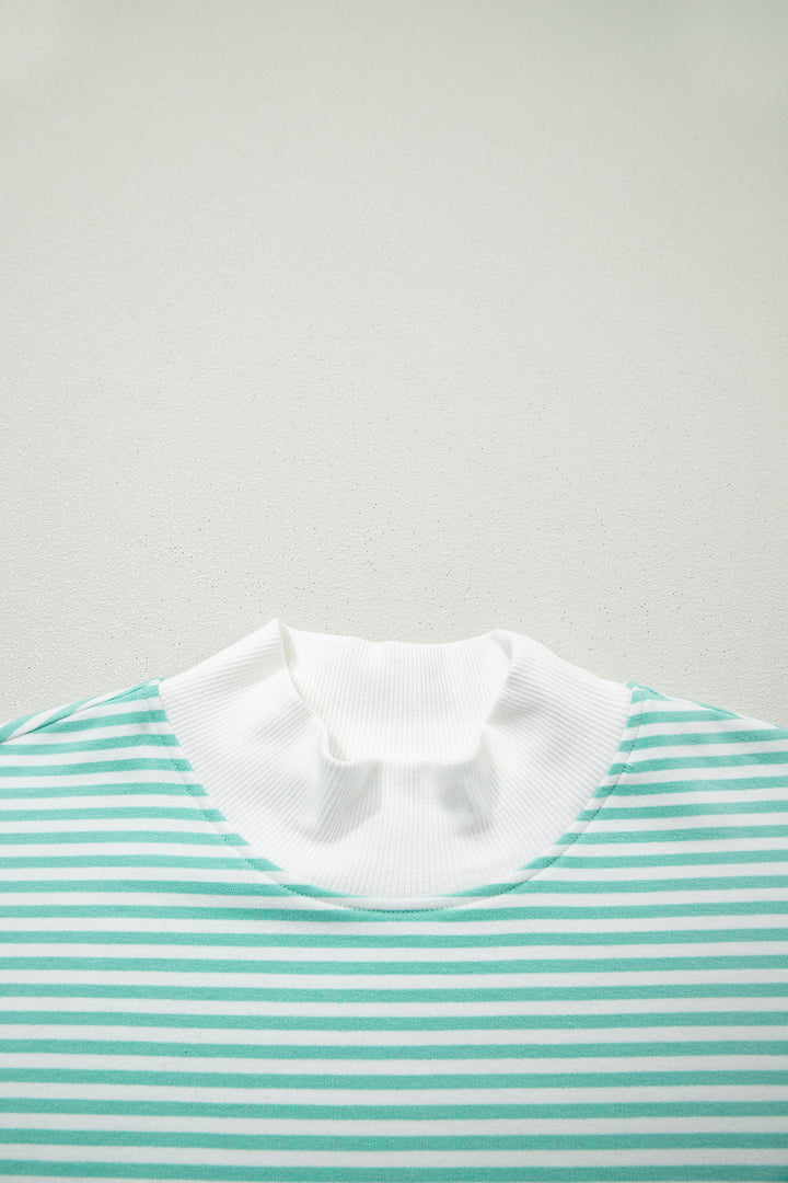 Sky Blue Stripe Oversize Mock Neck Sweatshirt and Shorts Set