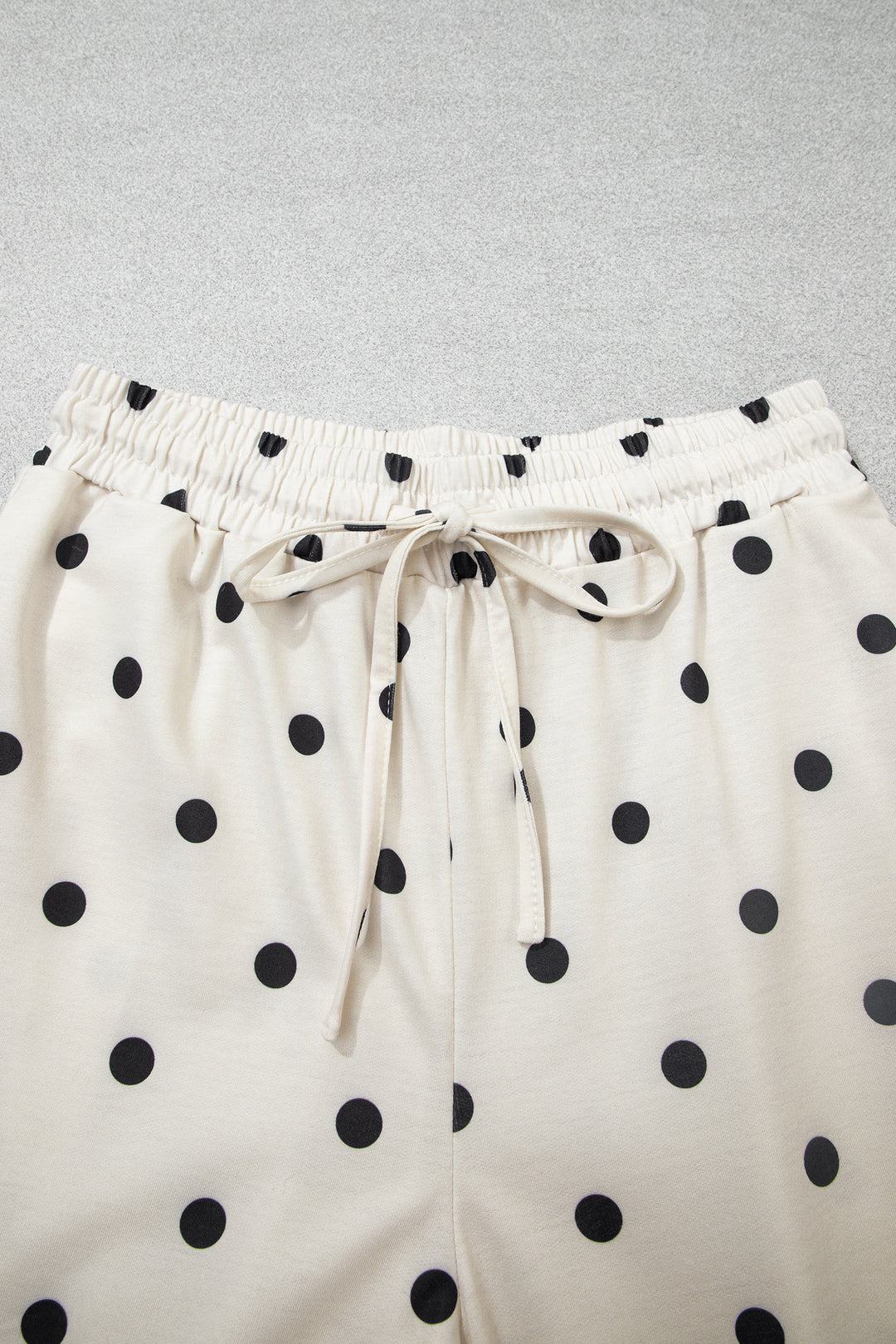 Beige Polka Dot Half Sleeve Loose Top Elastic Waist Casual Pants Set