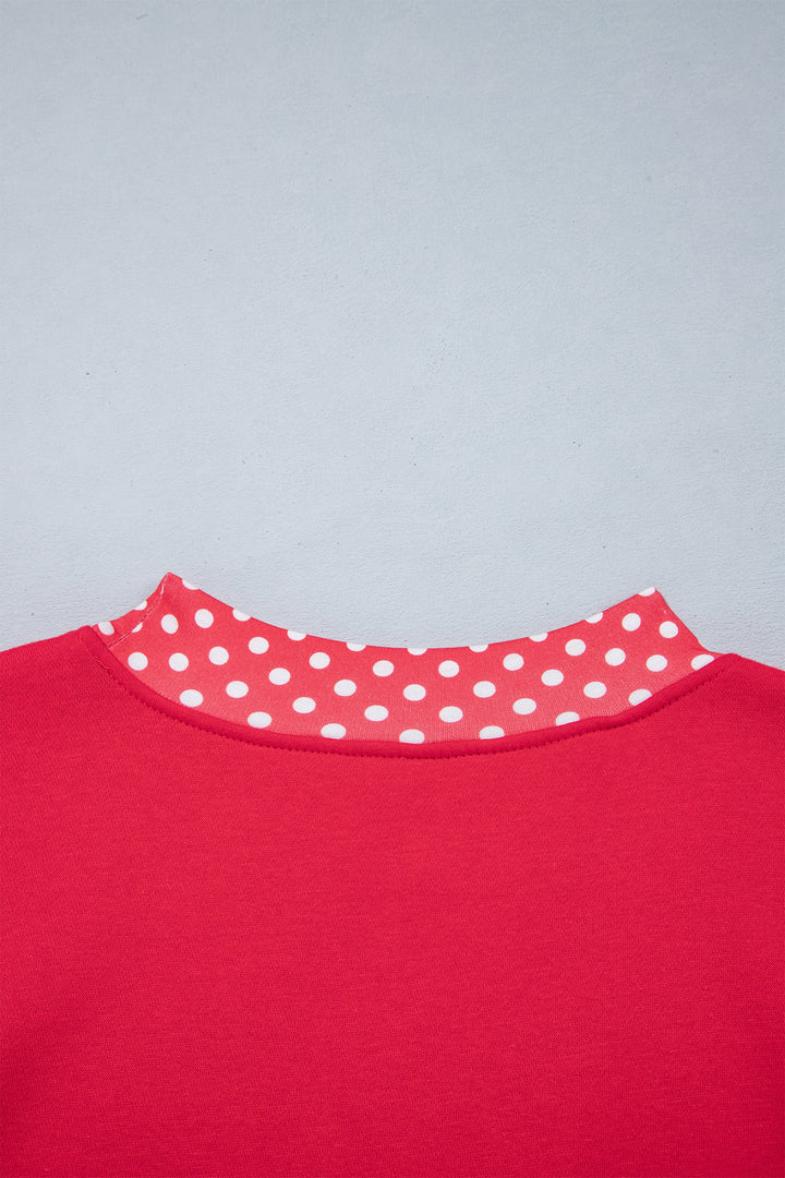 Red Colorblock Polka Dot Contrast Trim Oversized Sweatshirt