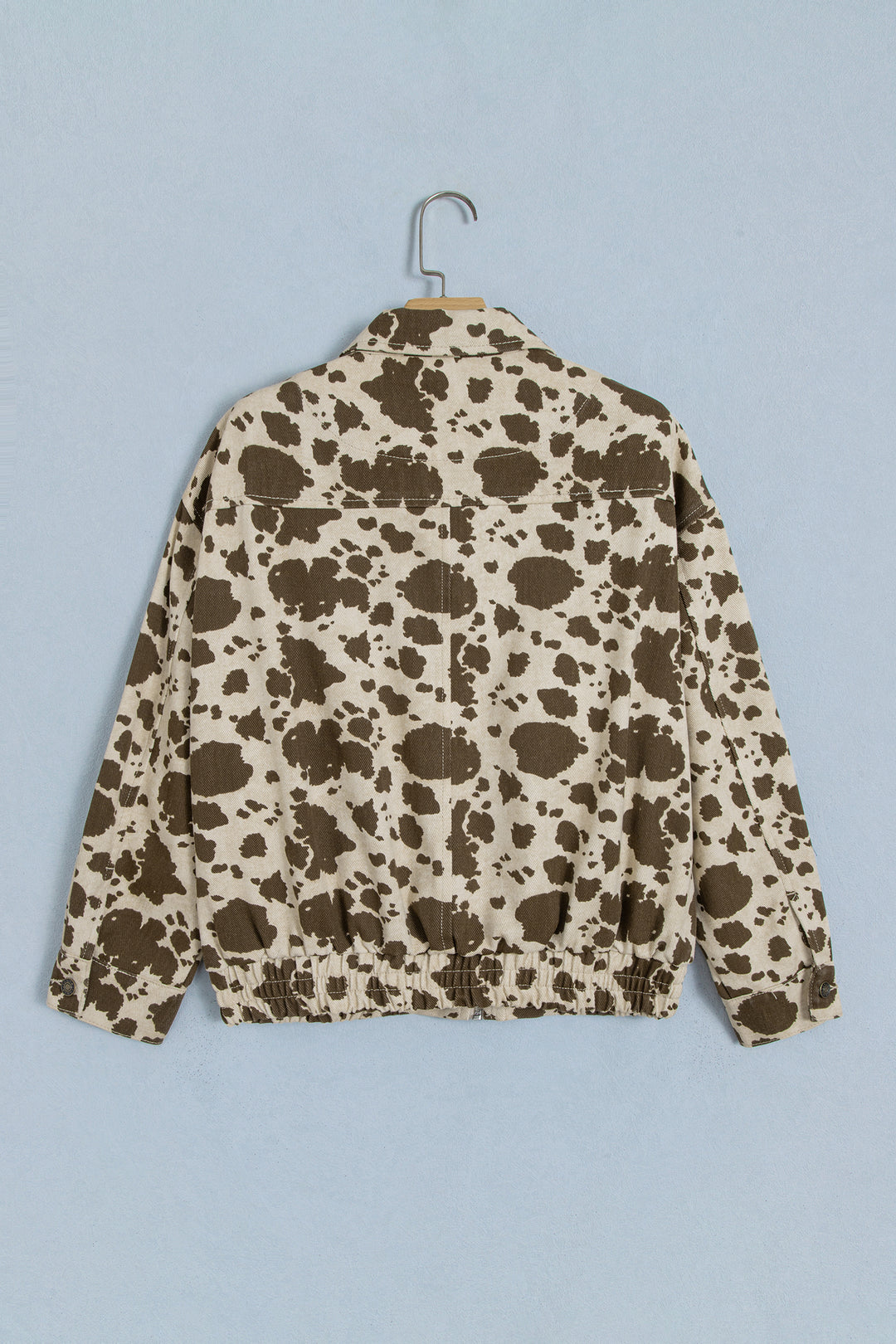 Brown Western Cow Print Cargo Pocket Denim Jacket