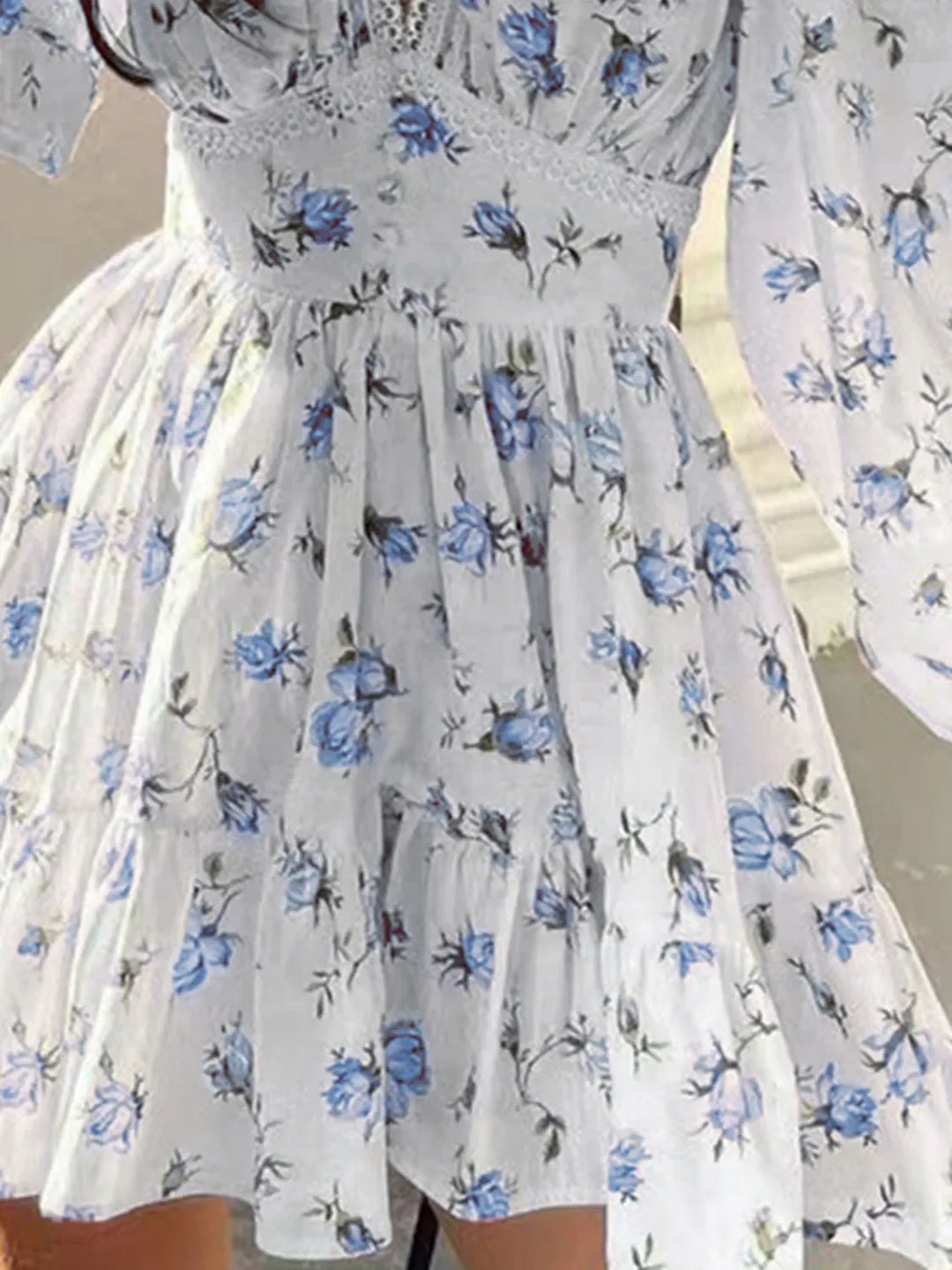 PREORDER: Sarina Lace Detail V-Neck Balloon Sleeve Dress