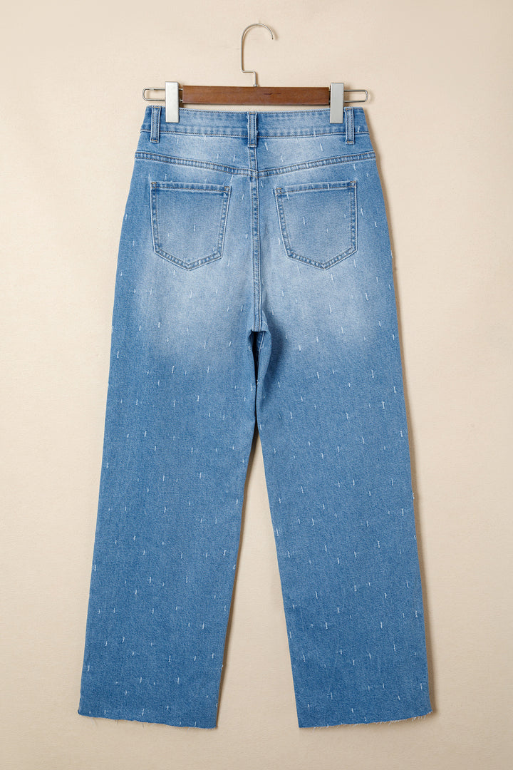 Mist Blue Distressed Detail Tummy Control Raw Hem Jeans