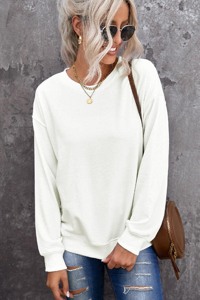 Beige Plain Crew Neck Pullover Sweatshirt