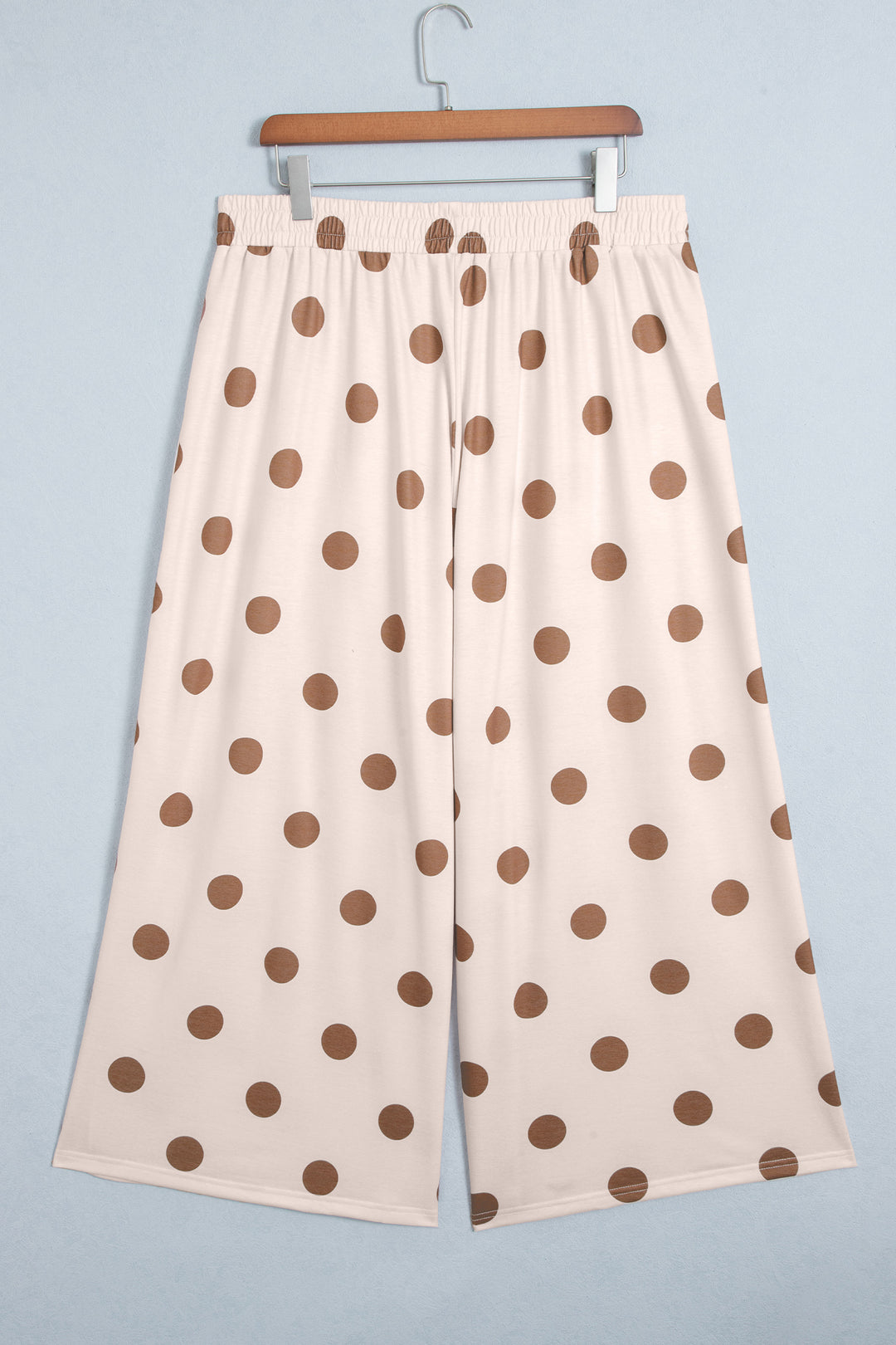 Khaki Polka Dot Elastic Waist Wide Leg Plus Size Pants