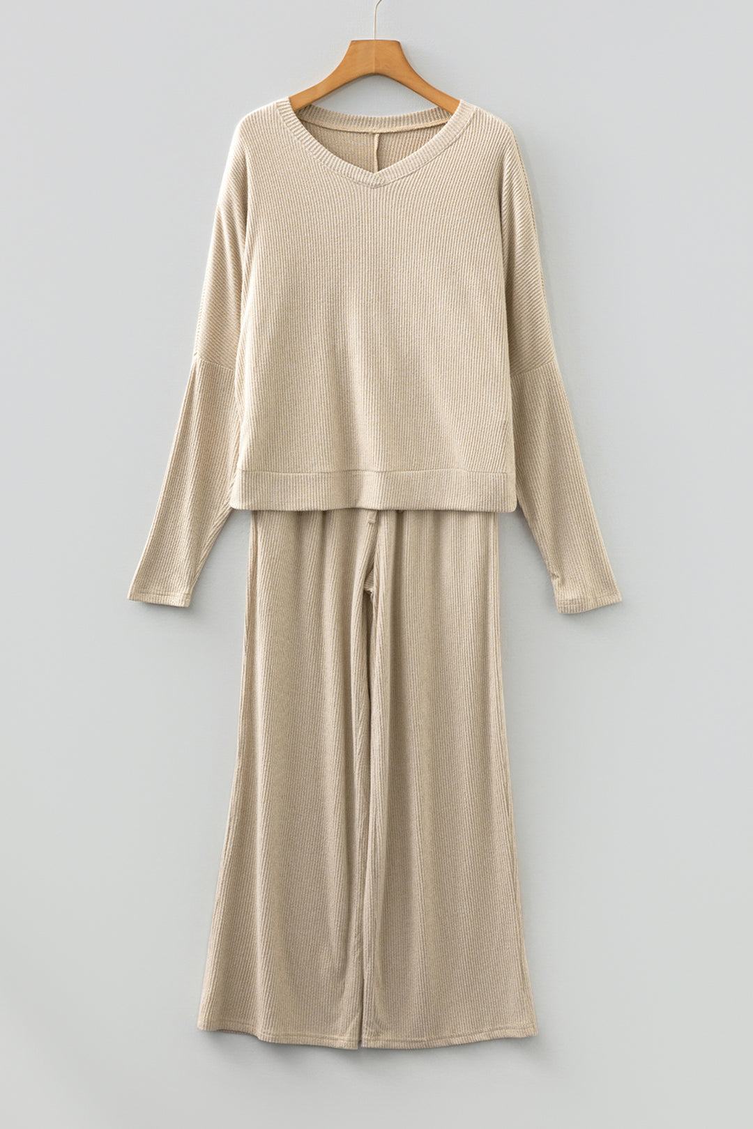 Jet Stream 3D Ribbed V Neck Pullover Drawstring Pants 2 Piece Lounge Set