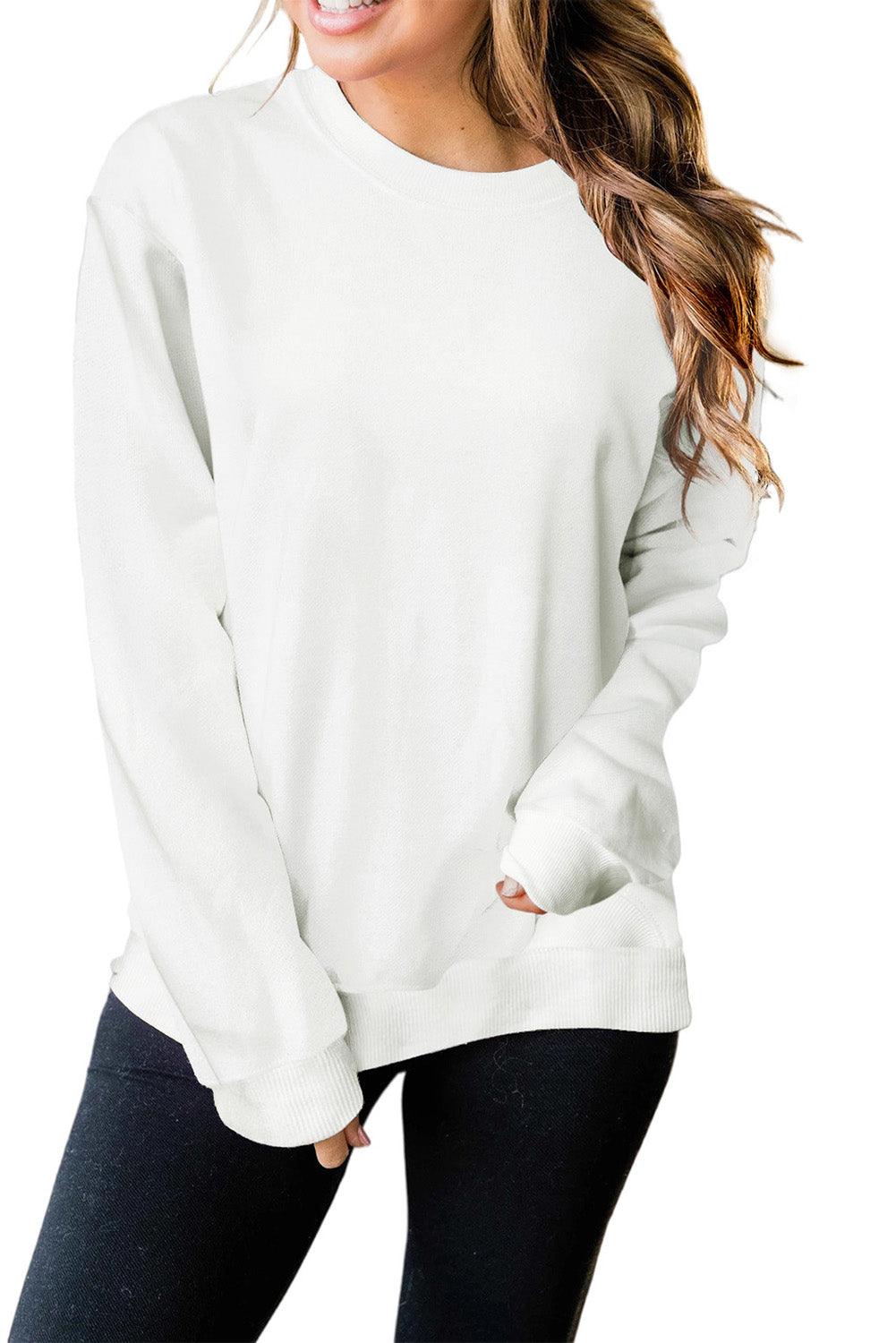 Beige Plain Crew Neck Pullover Sweatshirt