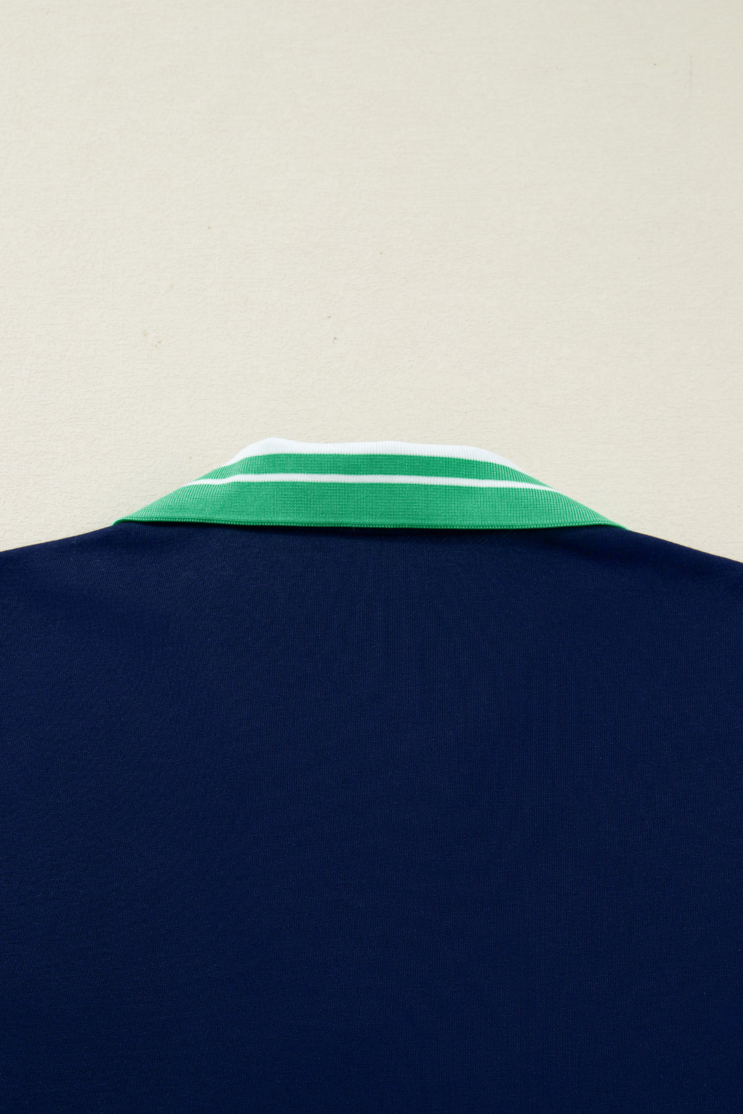 Navy Blue Contrast Striped Cuffs Polo Collar Patchwork Long Sleeve Ruffle Hem Mini Dress