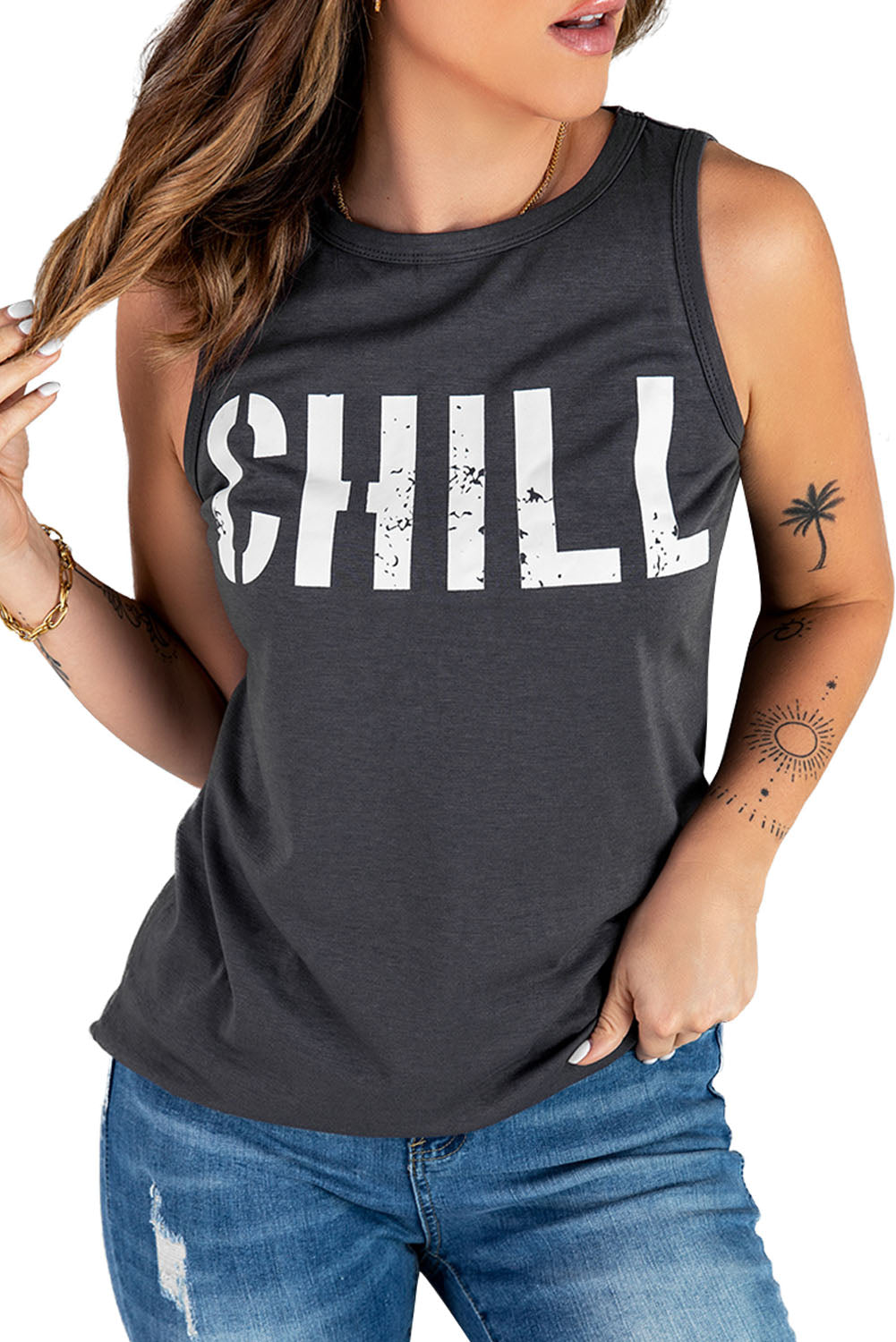 Gray CHILL Graphic Print Tank Top