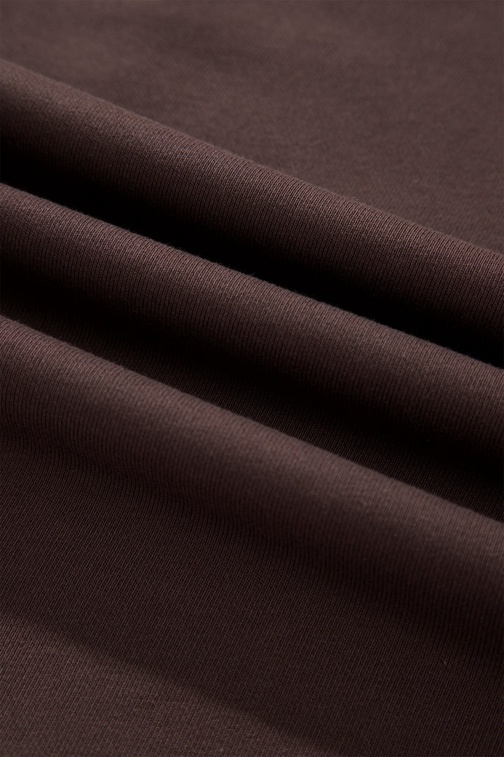 Coffee Solid Color Piping Trim Mock Neck Pullover Drawstring Pants Set