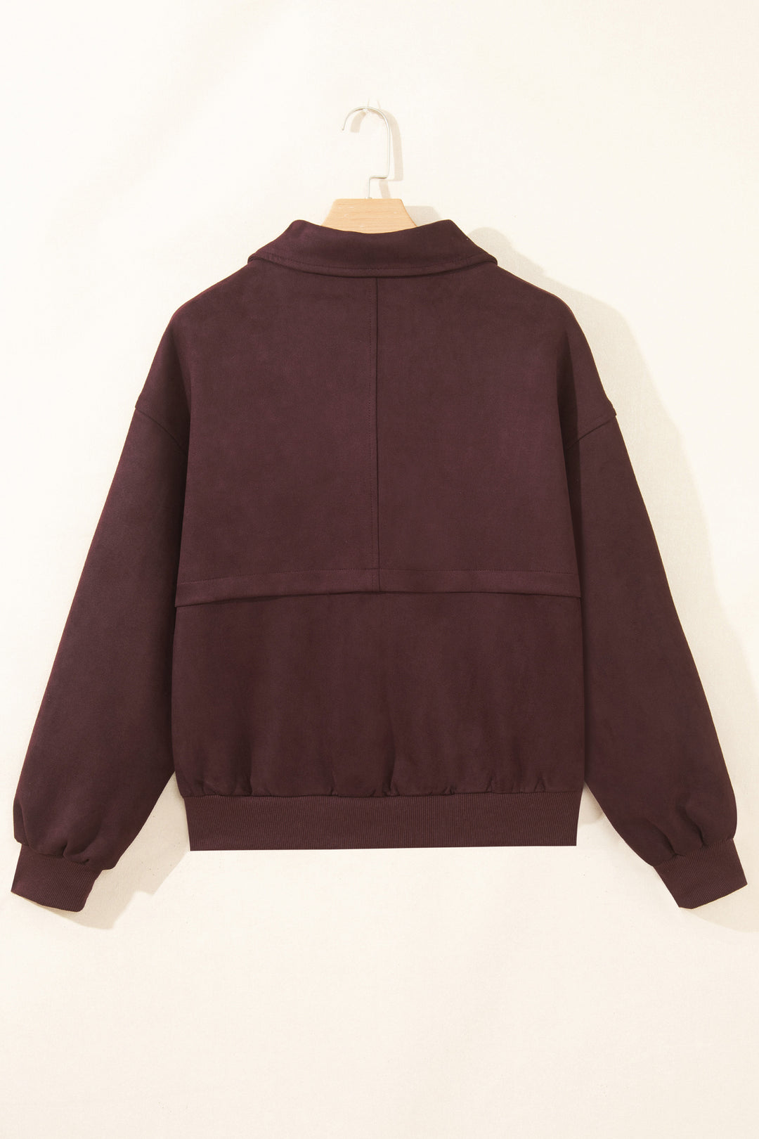 Chicory Coffee Solid Zip-up Metal Placket Collar Long Sleeve Jacket