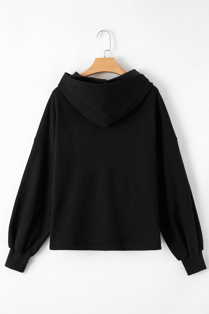 Kate Fleece Lined Half Zipper Kangaroo Pockets Loose Hoodie