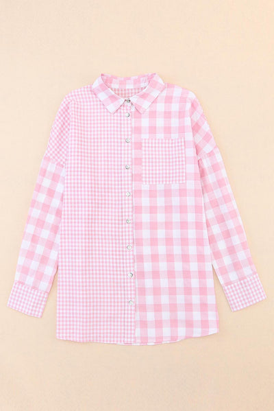 Pink Mix Checked Patchwork Long Sleeve Shirt