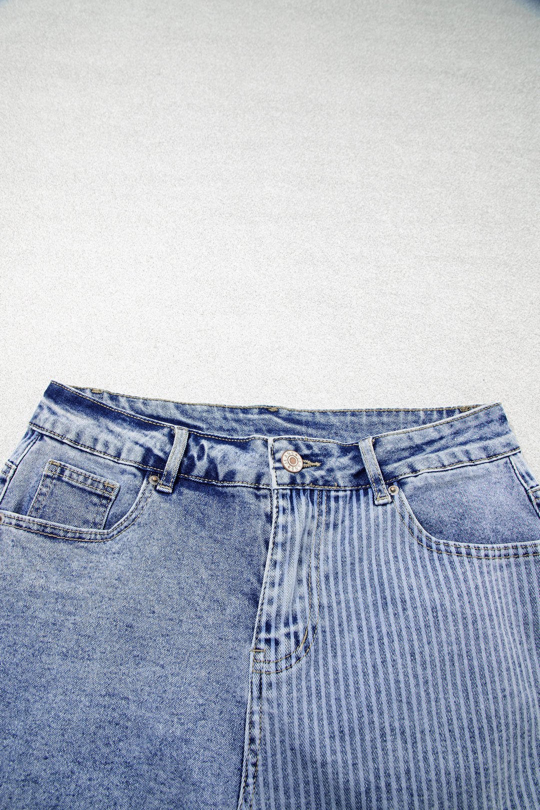 Sky Blue Striped Paisley Mixed Patchwork Raw Hem Denim Shorts