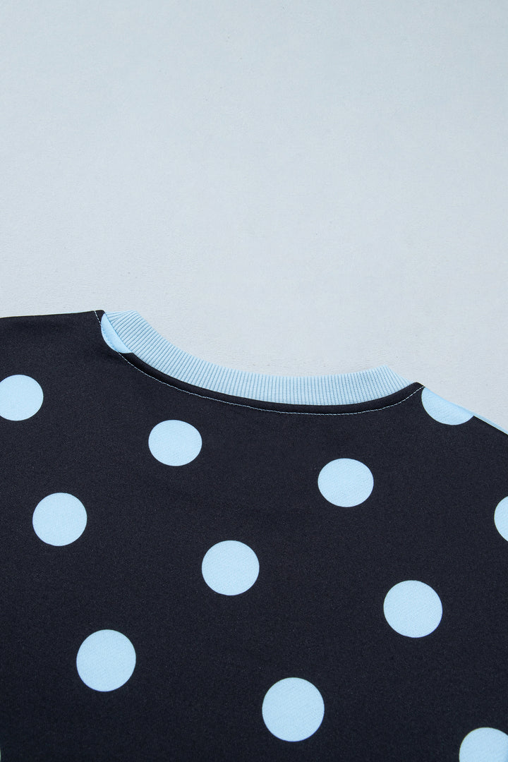 White Polka Dot Contrast Patchwork Round Neck Baggy Sweatshirt