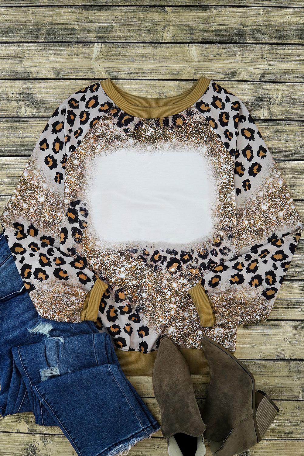 Leopard Print Bleached Long Sleeve Top