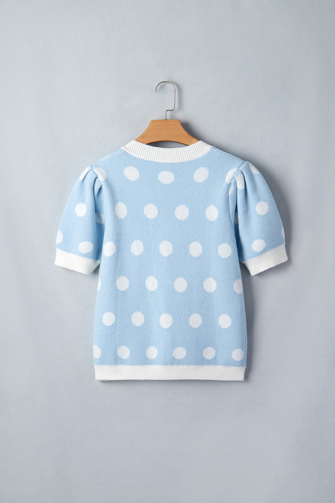 Rose Red Polka Dot Puff Short Sleeve Sweater Top