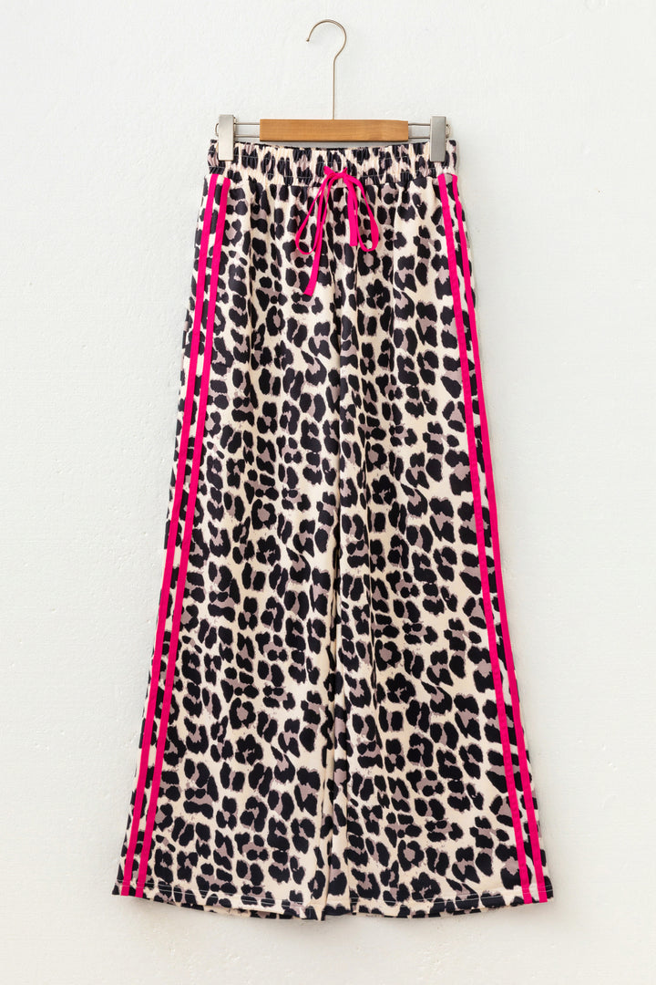 Rose Side Stripe Leopard Wide leg Trousers