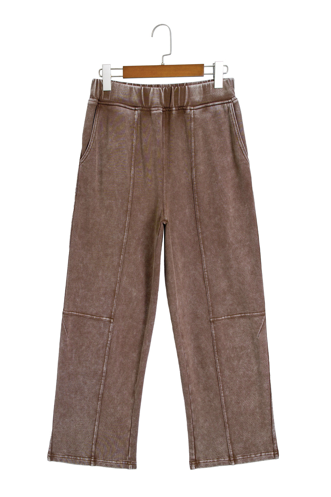 Coffee Mineral Wash Seam Detail Elastic Waist Barrel Pants