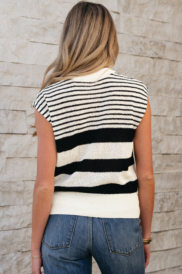 Irene Striped O Neck Sweater Vest
