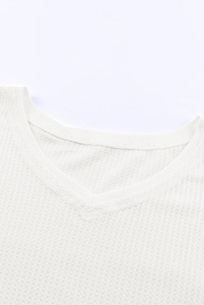 White Waffle Knit Drop Shoulder Loose Top