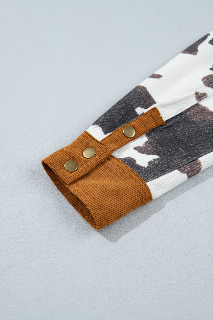 Multicolour Western Cow Print Long Sleeve Button-Up Denim Jacket