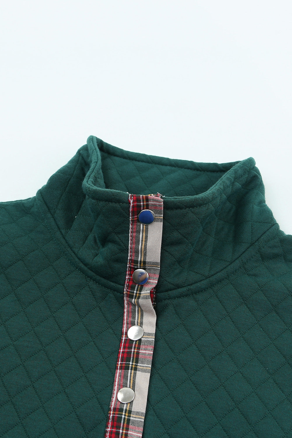 Green Geometric Texture Plaid Trim Sweatshirt