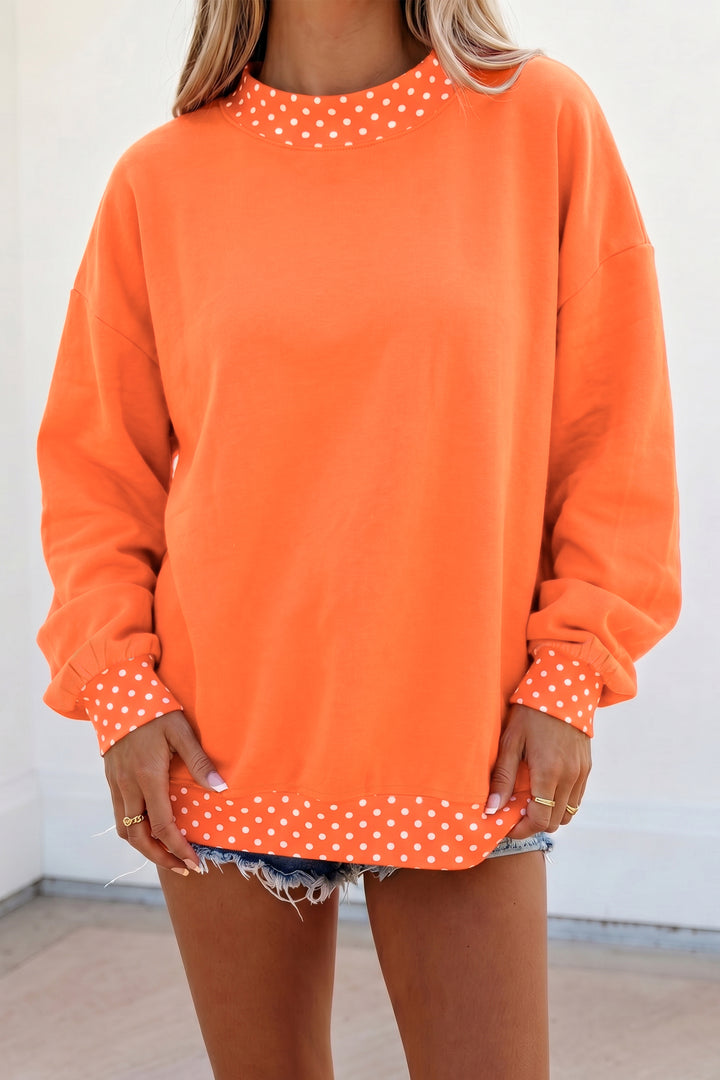 Red Colorblock Polka Dot Contrast Trim Oversized Sweatshirt