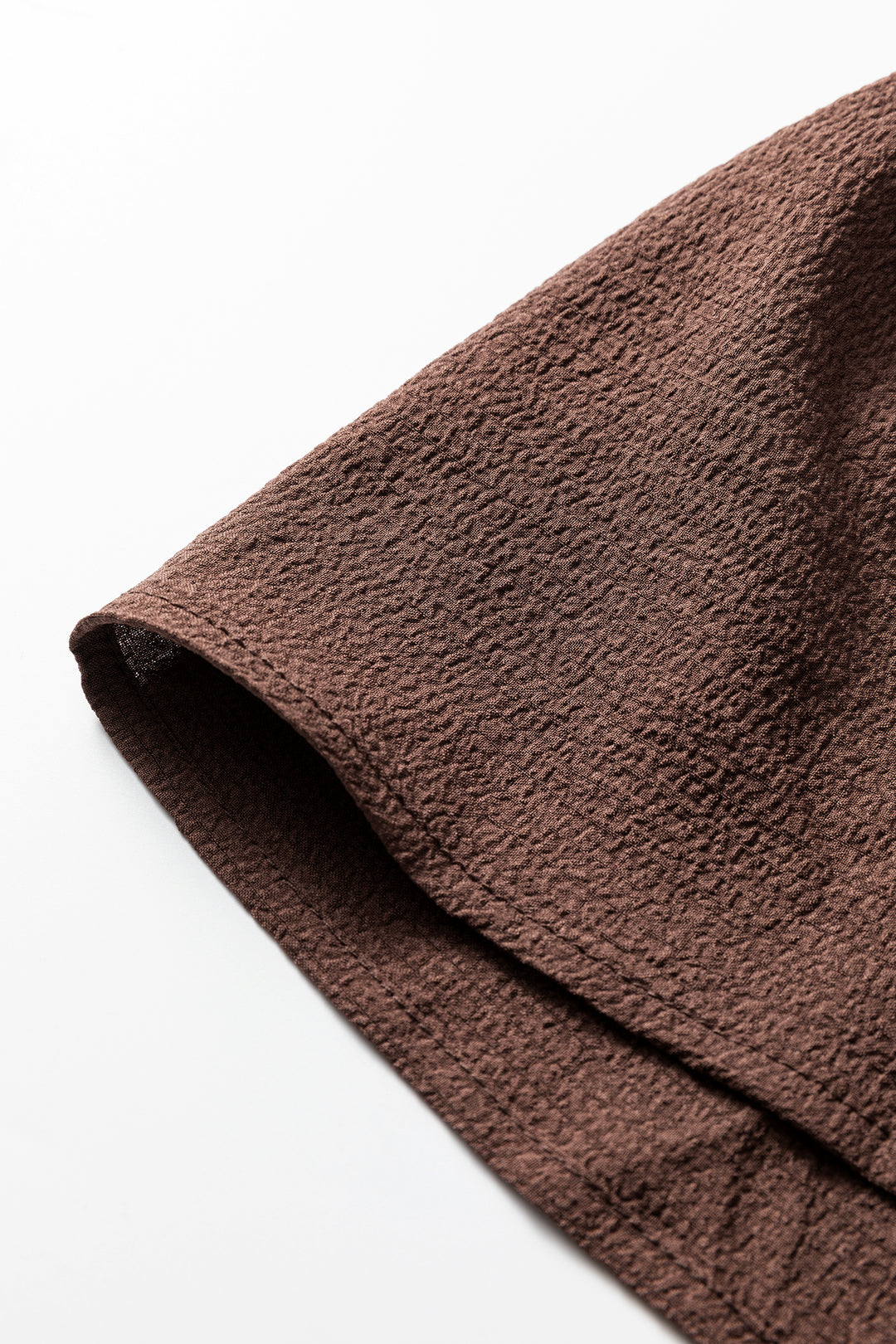 Coffee Plus Size Frilled Trim V Neck Puff Sleeve Textured Mini Dress