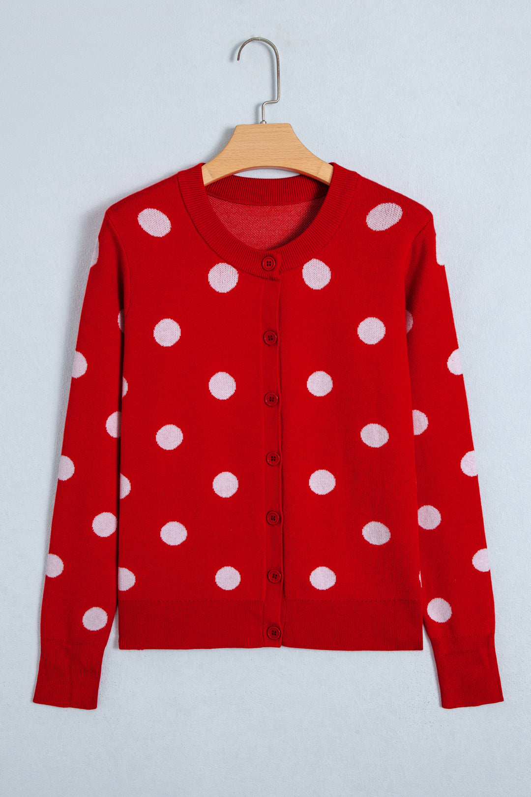 Bluing Casual Polka Dot Button Front Long Sleeve Sweater Cardigan