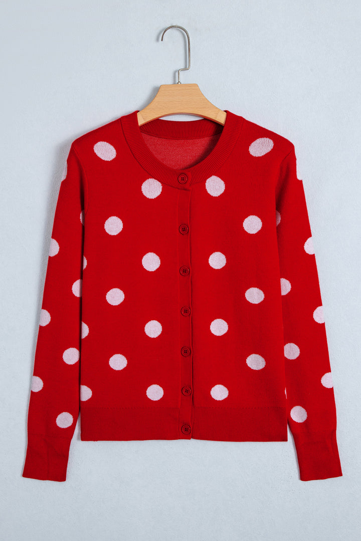 Bluing Casual Polka Dot Button Front Long Sleeve Sweater Cardigan