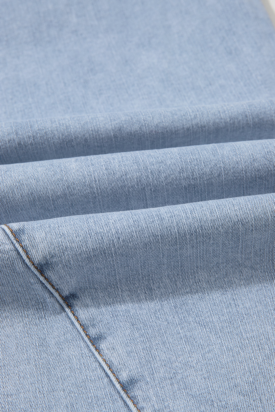 Beau Blue Solid Paneling Loose Fit Plus Size Jeans