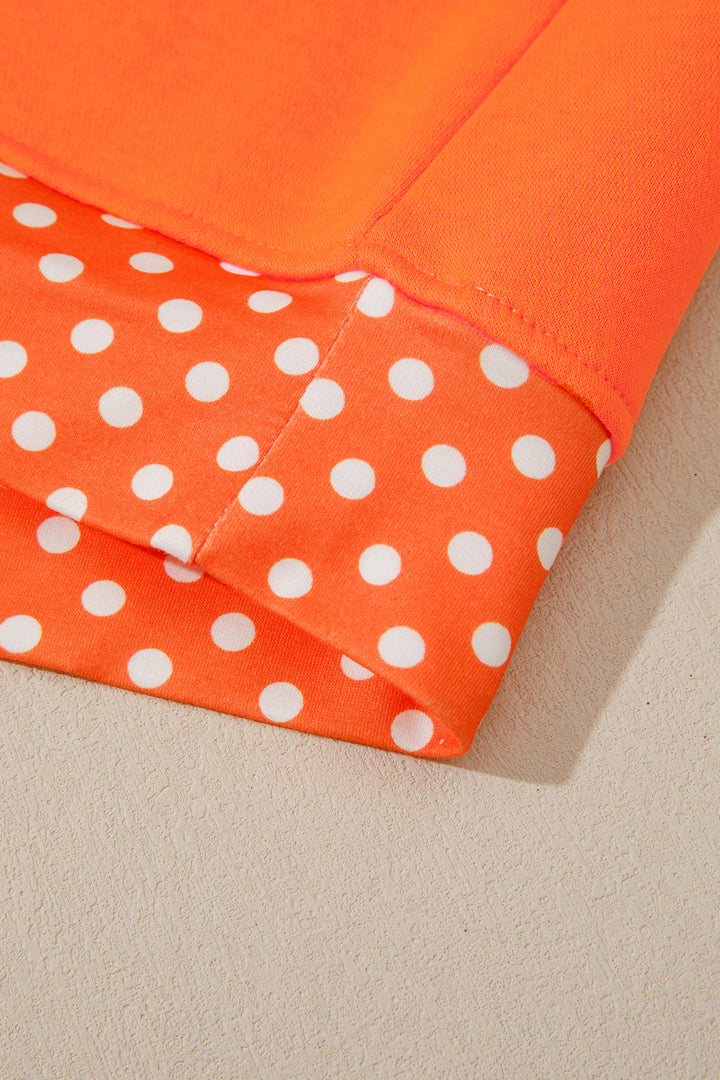 Orange Polka Dot Patchwork Round Neck Plus Size Sweatshirt