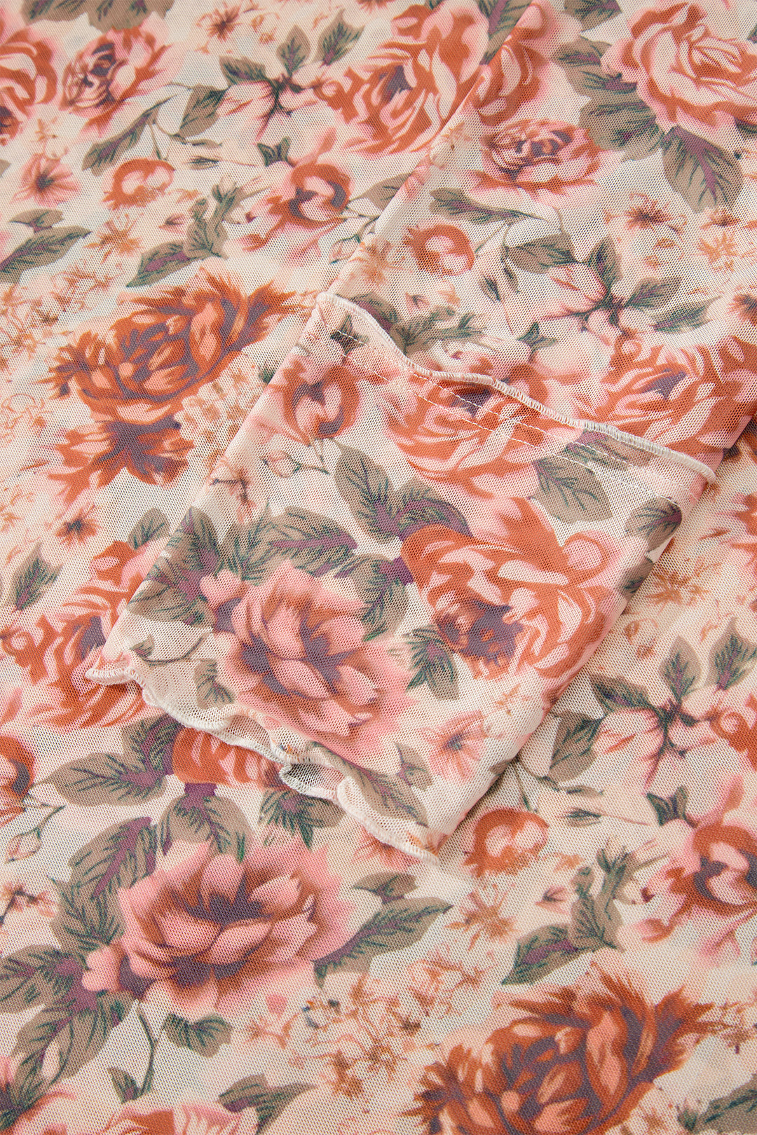 Pink Plus Size Floral Mock Neck Long Sleeve Slim Top