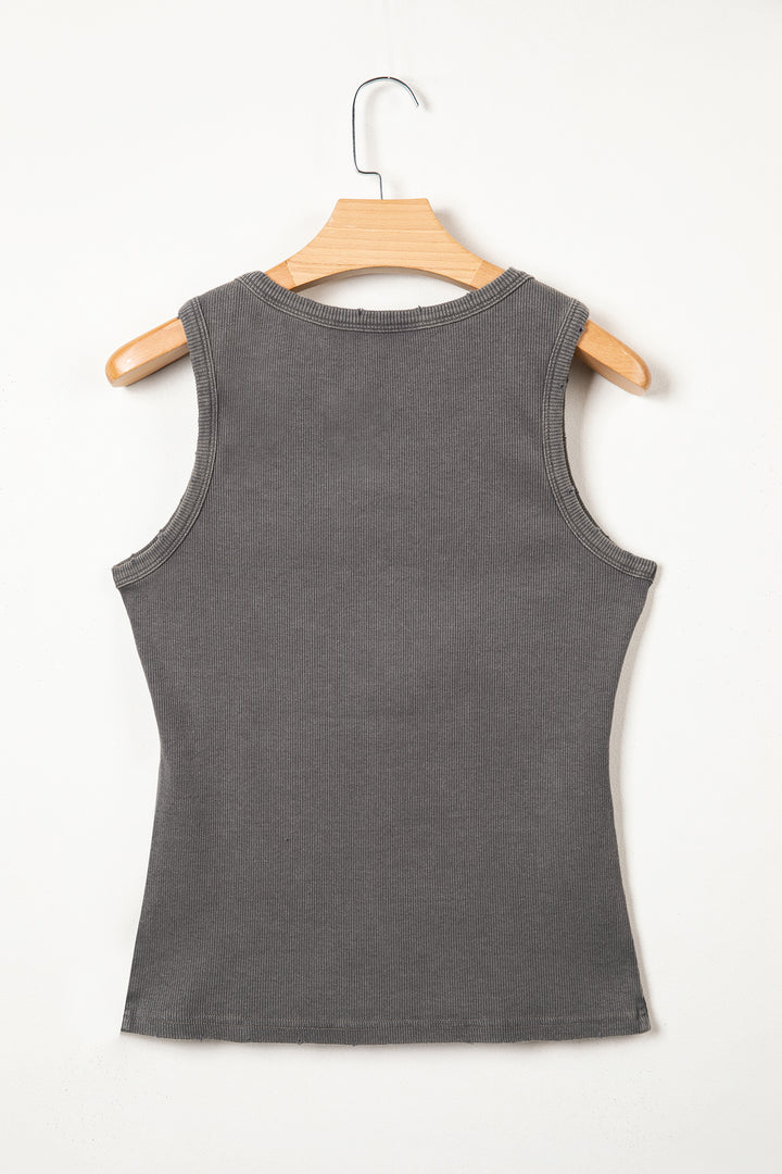 Bright Pink Vintage Distressed Ribbed Mineral Wash Tank Top