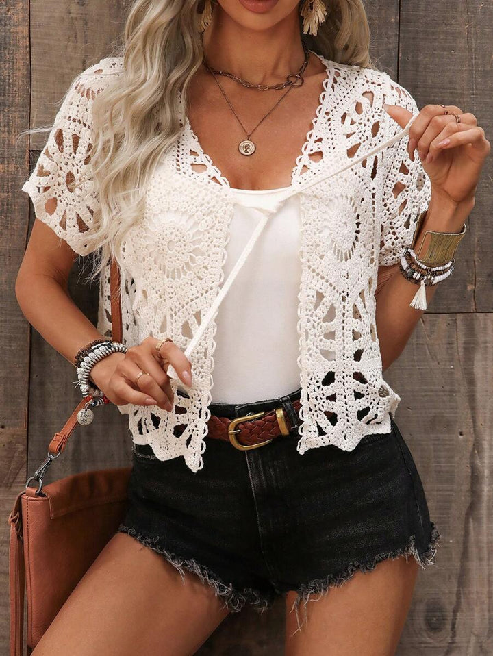 Floral Crochet Open-Front Cardigan – Women&