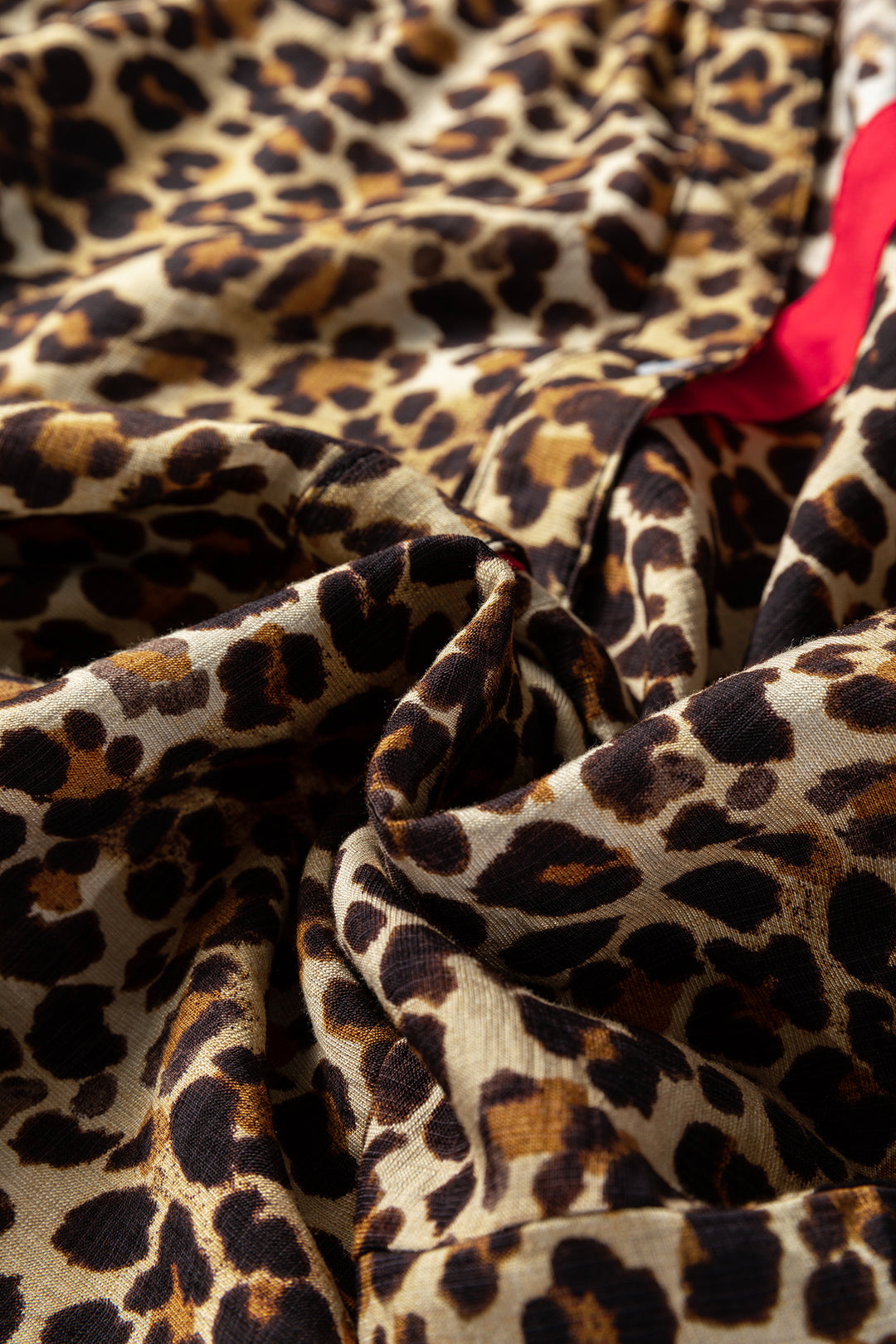 Brown Fierce Leopard Allure Contrast Ruffle Trim V Neck Shirt