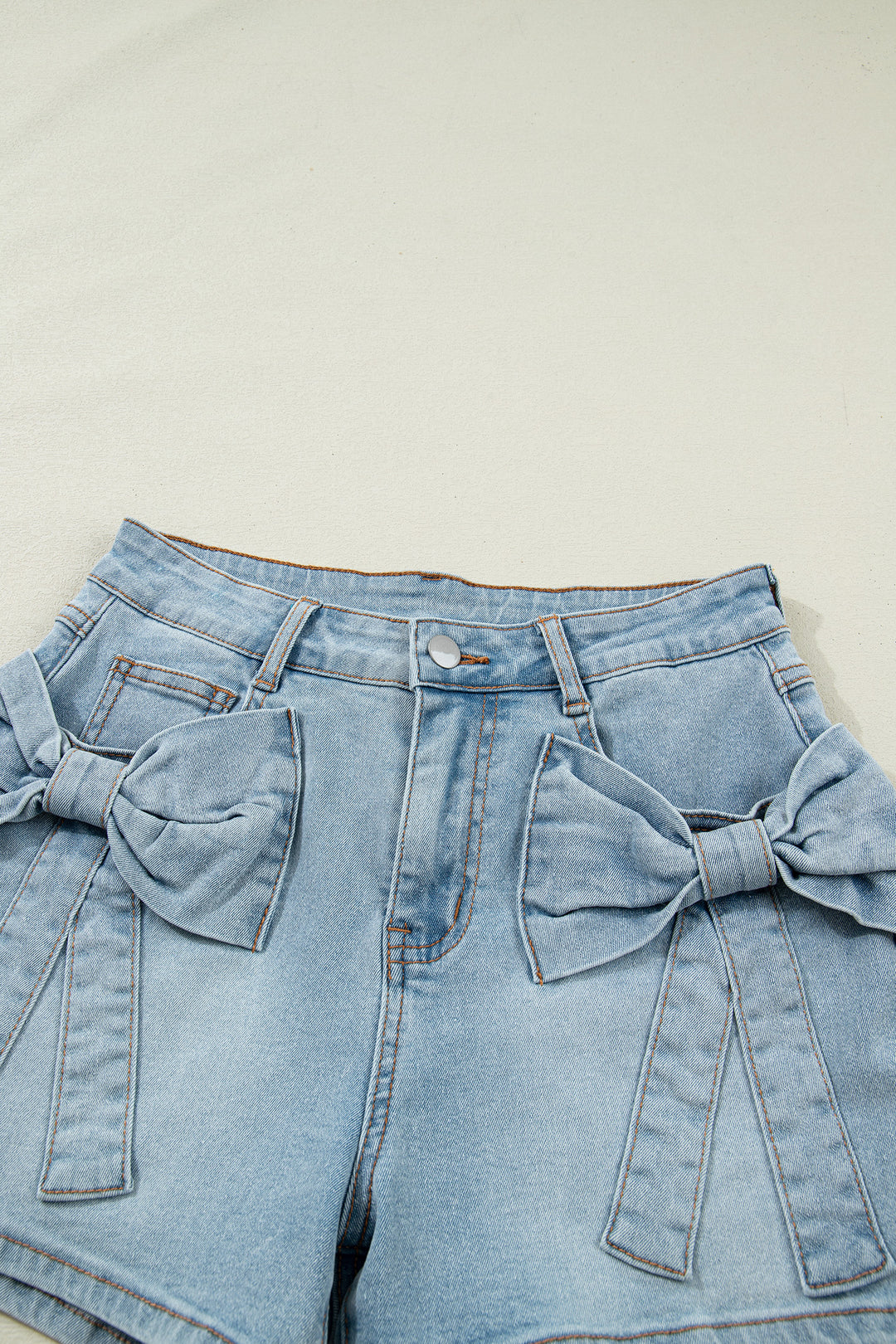 Beau Blue Bow Detail Denim Shorts with Pockets