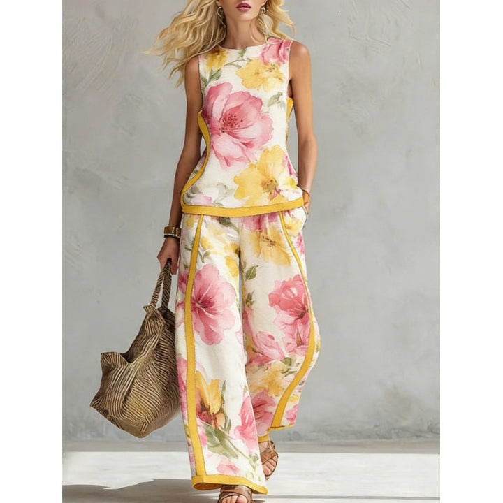 Printed Retro Sleeveless Top &amp; Wide-Leg Pants Set | 12 Prints S–5XL