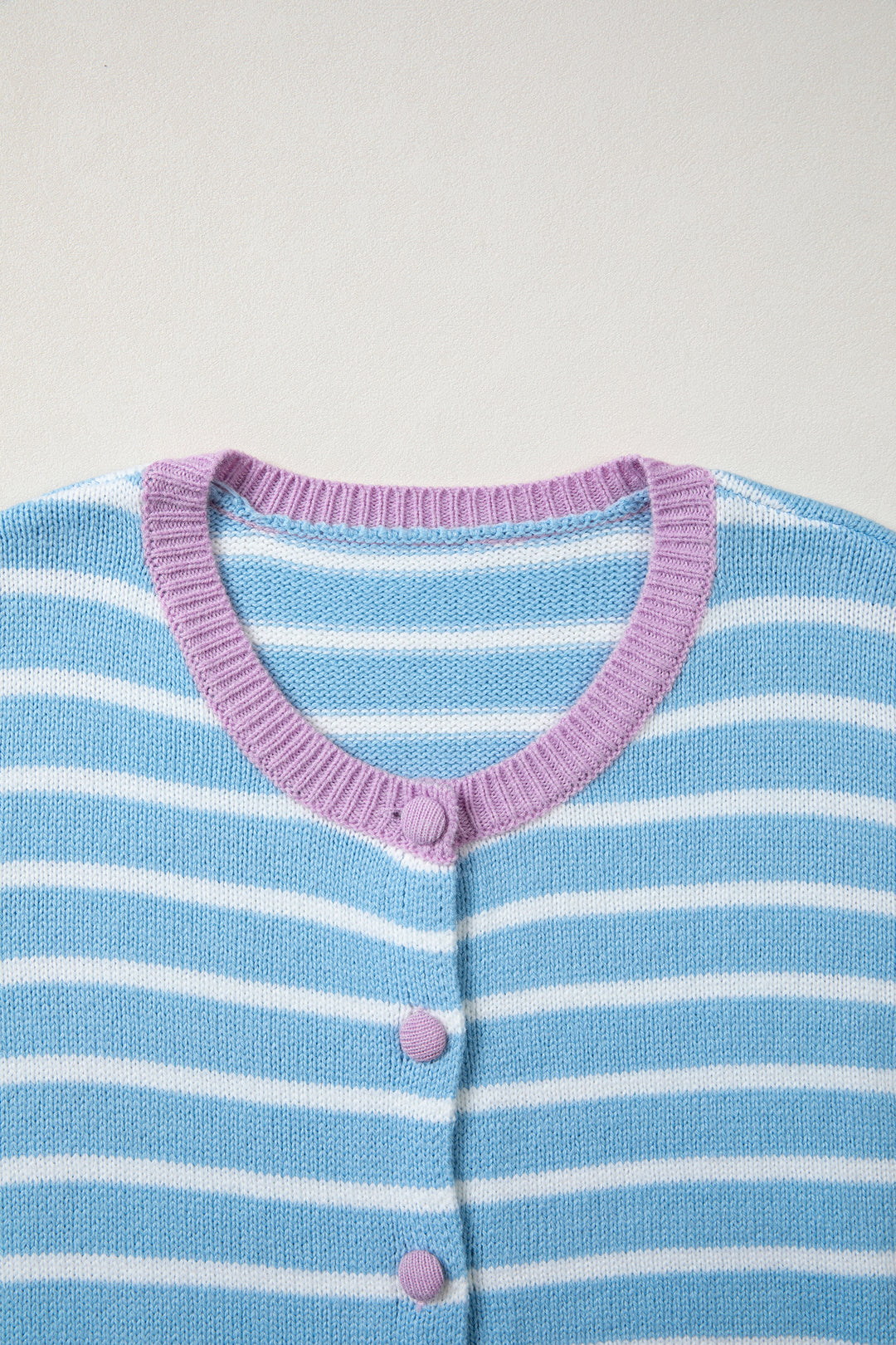 Sky Blue Stripe Contrast Trim Button Down Casual Sweater Cardigan