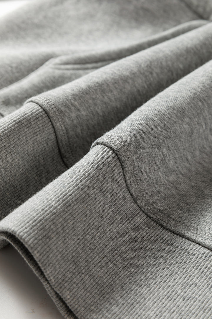 Gray Contrast Rope Drawstring Ruffle Trim Drop Shoulder Baggy Hoodie