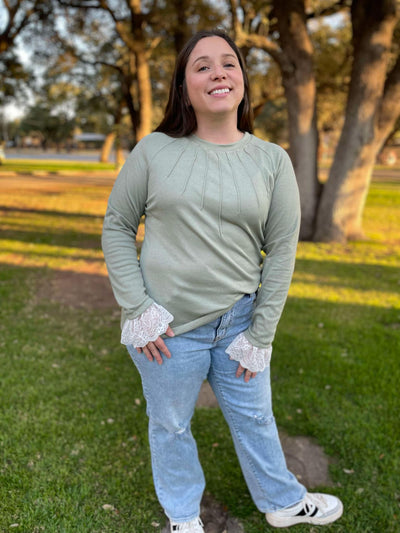 PREORDER: Beauty In The Details Lace Cuff Top in Two Colors