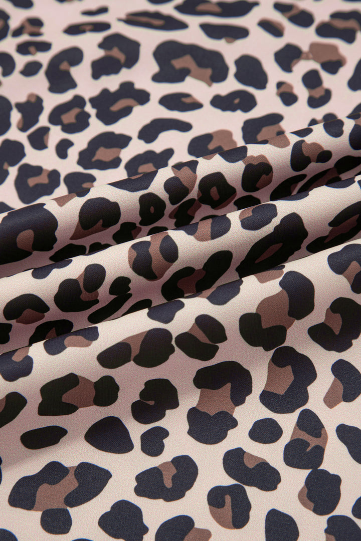Beige Plus Size Leopard Print Side Stripes Detail Casual Pants