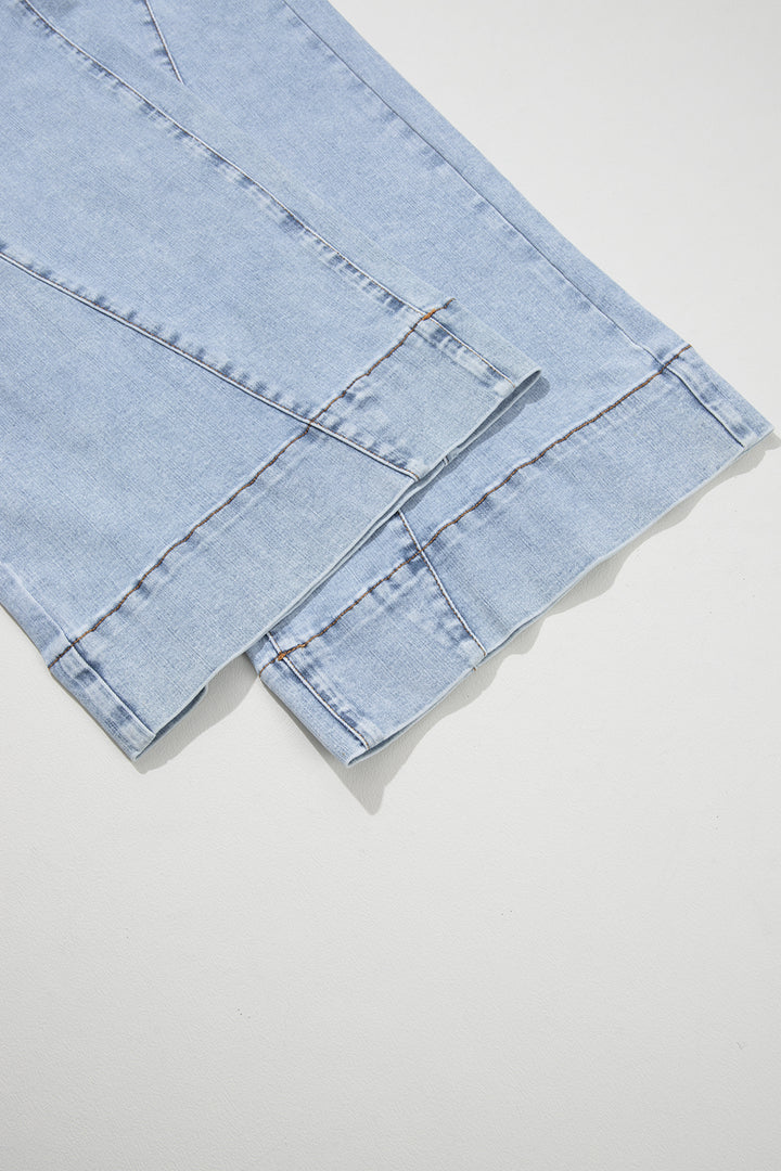 Beau Blue Solid Paneling Loose Fit Plus Size Jeans