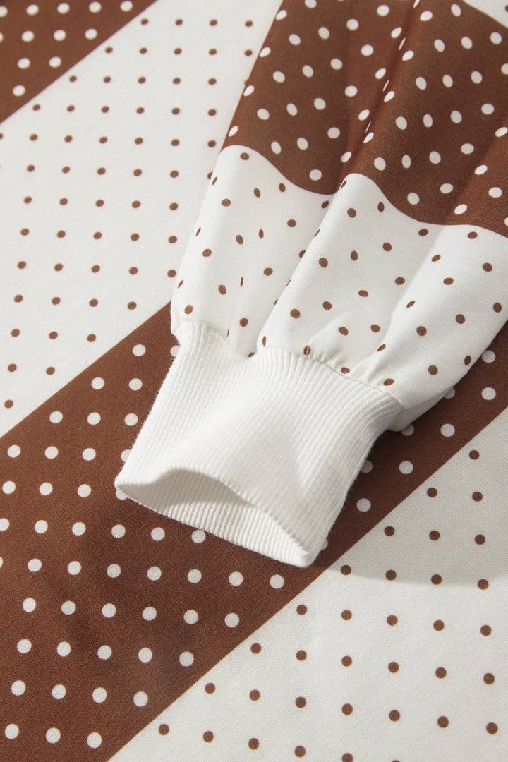 Blue Polka Dot Patchwork Colorblock Long Sleeve Top
