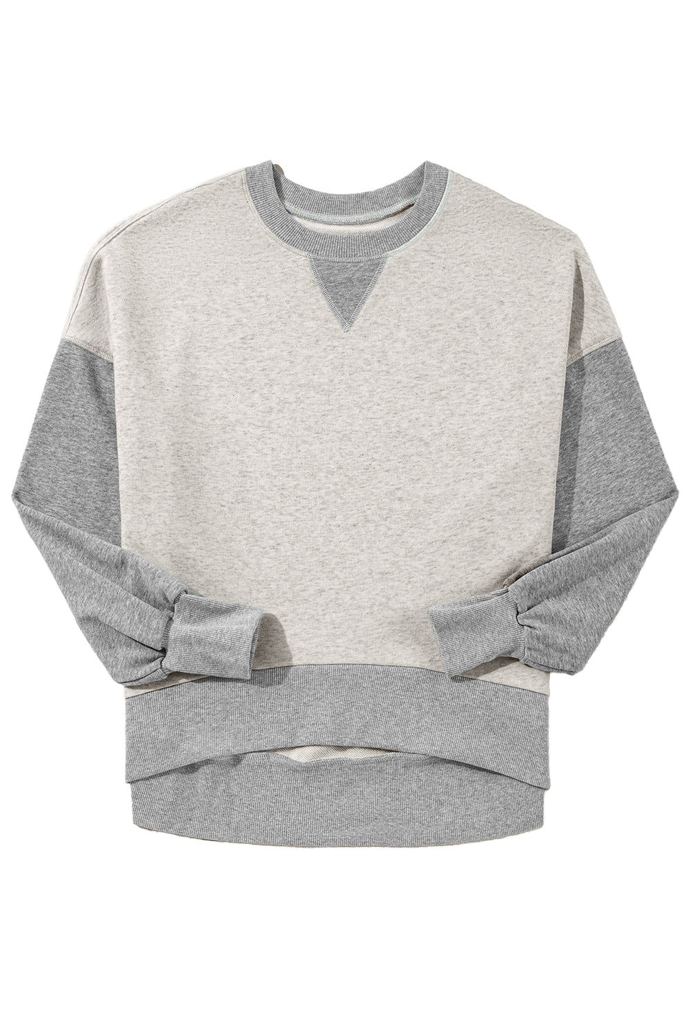 Light Grey Color Block Thumbhole Sleeve Drop Shoulder Sweatshirt