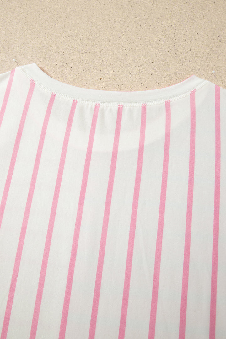 Green Stripe Colorblock 3/4 Sleeve Loose T Shirt