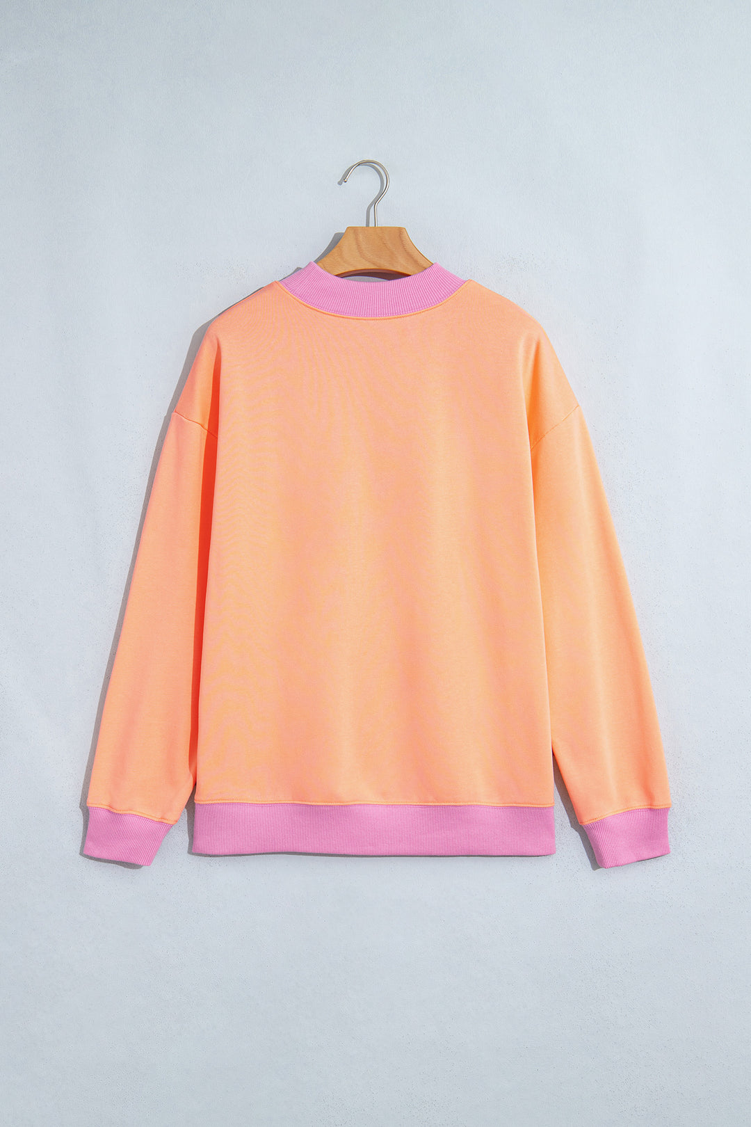 Pink Colorblock Trim Crewneck Long Sleeve Pullover Sweatshirt