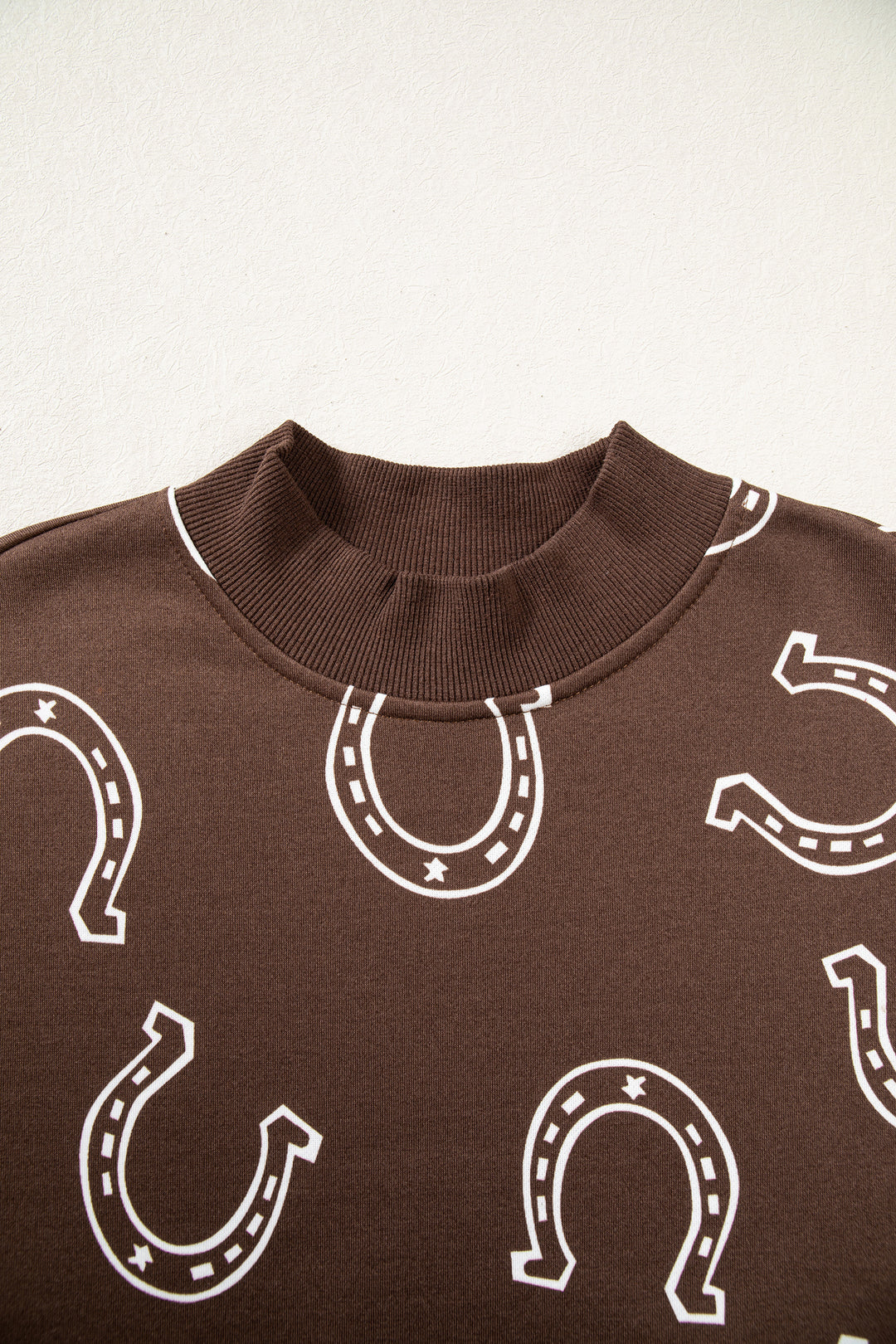 Blue Western Horseshoe Print Mock Neck Casual Pullover Sweatshirt