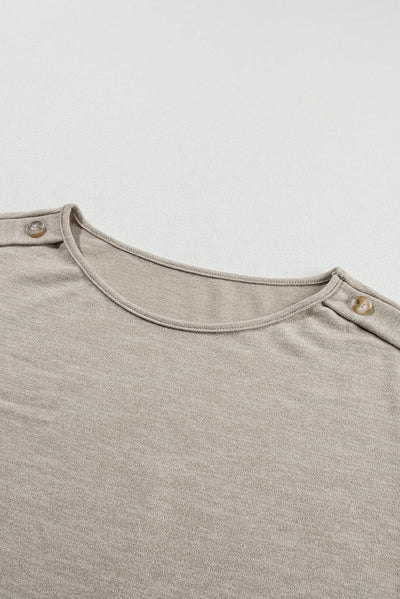 Smoke Gray Button Detail Batwing Sleeve Casual Tee